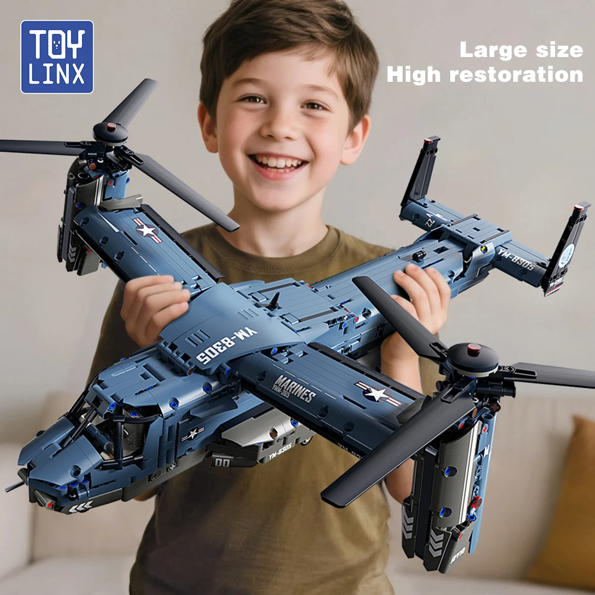 Jjrc Drone X12 - ชุดตัวต่อเครื่องบินวี-22 ออสเพรย์ แบบมีใบพัดหมุนได้ ขนาดใหญ่ ความเหมือนจริงสูง พร้อมล้อเลื่อน